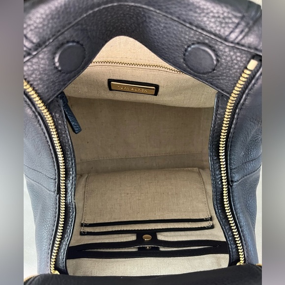 Tory Burch Half Moon Leather Satchel Black Gold Crossbody Convertible Bag - Picture 9 of 17